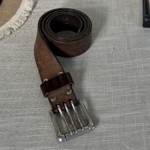 Thru The Loop Genuine Leather Belt Unisex Made in USA Size 34 Silver Buckle